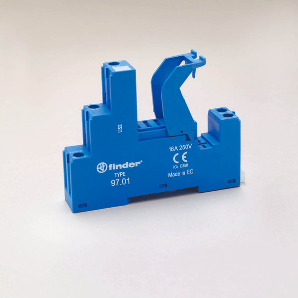Finder 97.01SPA DIN -Rail/Panel mount screw terminal (Box Clamp) socket for 46.61 relay (blue), including Clip 097.01