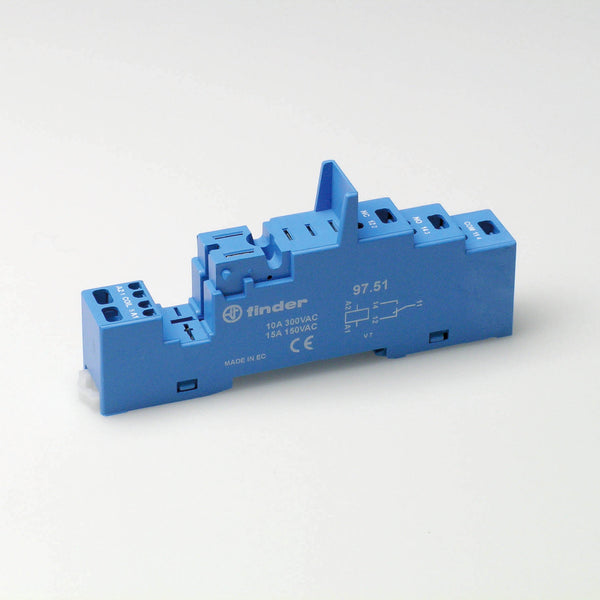 Finder 97.51SPA DIN-Rail screwless terminal (Spring Clamp) socket for 46.61 Series relay (blue), including Clip 097.01