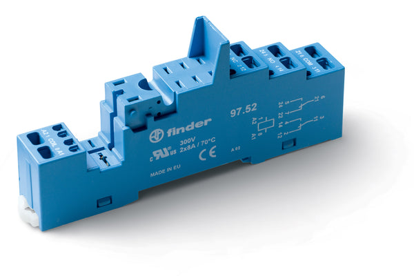 Finder 97.52SPA DIN-Rail screwless terminal (Spring Clamp) socket for 46.52 Series relay (blue), including Clip 097.01