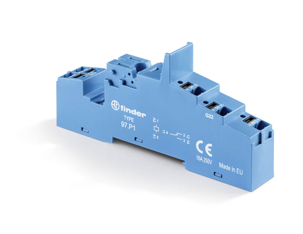 Finder 97.P2SPA Push-in socket for use with 46.52 relays,takes 99.02/86.20 modules, blue,supplied with 097.01 plastic retaining/release clip clip