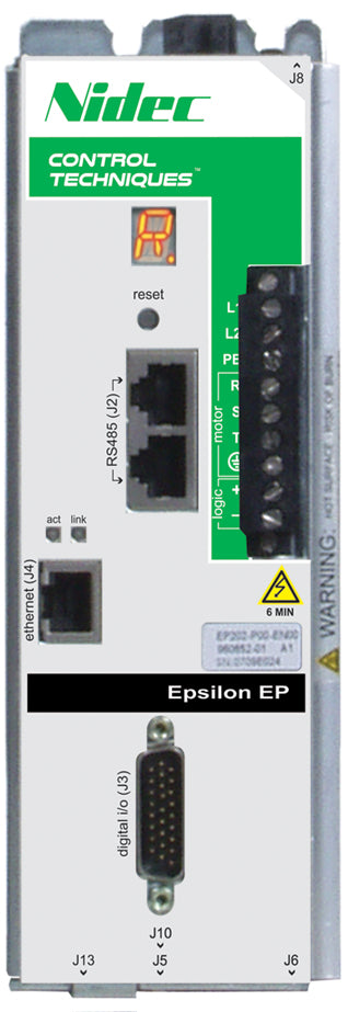 Nidec-Control Tech EP216-P00-ENR0 Epsilon EP Programmable Servo Drive, 230VAC, Output Current 16Arms cont. 32Arms peak, Encoder Feedback