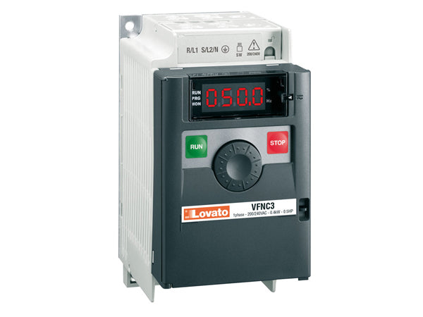 Lovato VFNC3S2022PLW Single-phase supply 200-240VAC 50/60Hz. EMC suppressor built-in