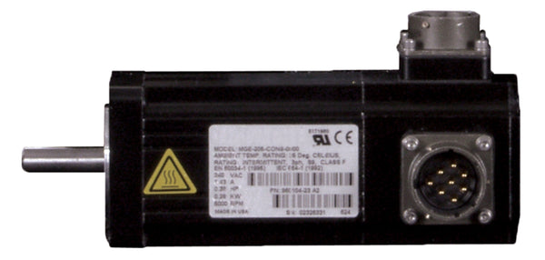 Control Techniques MGE-208-CBNS-0000 MG Servo Motor, 230VAC, 2" Frame, English Mounting Flange, 9 lb-in Cont. Torque, 5000 RPM Max Speed, MS Connectors, 24VDC Brake