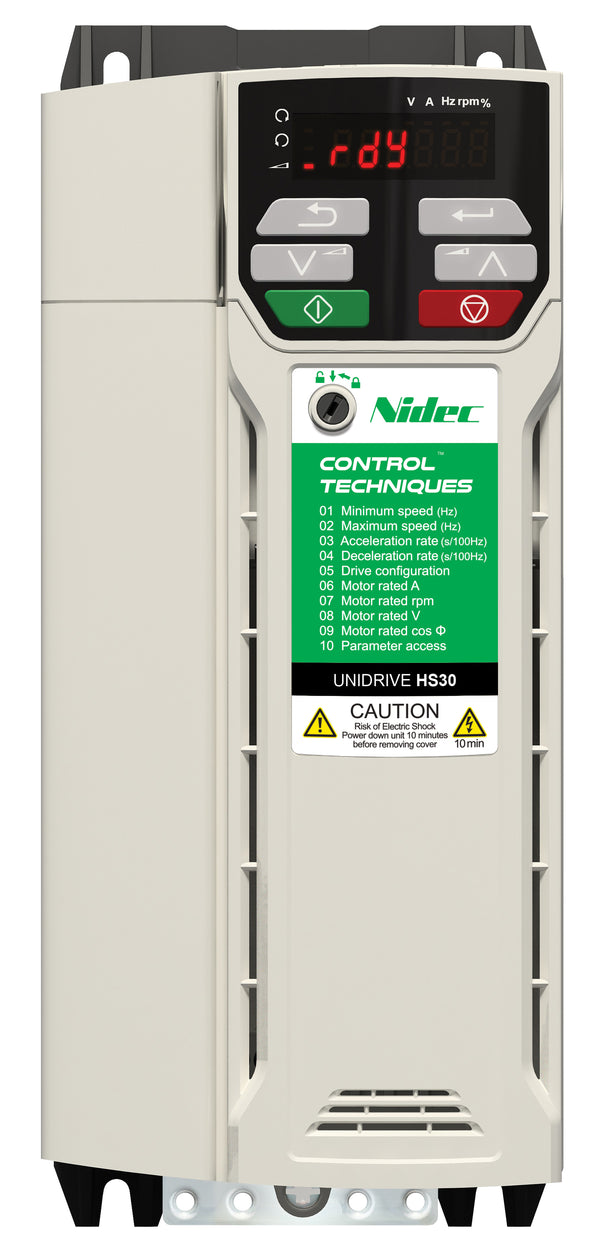 Nidec-Control Tech HS30-03200100A10101AB100 High Speed HS30, W/DSTO, 230VAC, Max Cont Output Current (hp): Normal Duty - 10.0A (3.0hp), Heavy Duty - 10.0A (3.0hp)