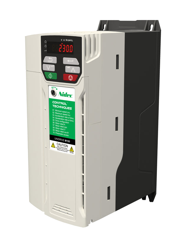Control Techniques M100-04400170A10101AB100 Unidrive M100, 460VAC, Max Cont Output Current (hp): Normal Duty - 17A (10HP), Heavy Duty - 17A (10)